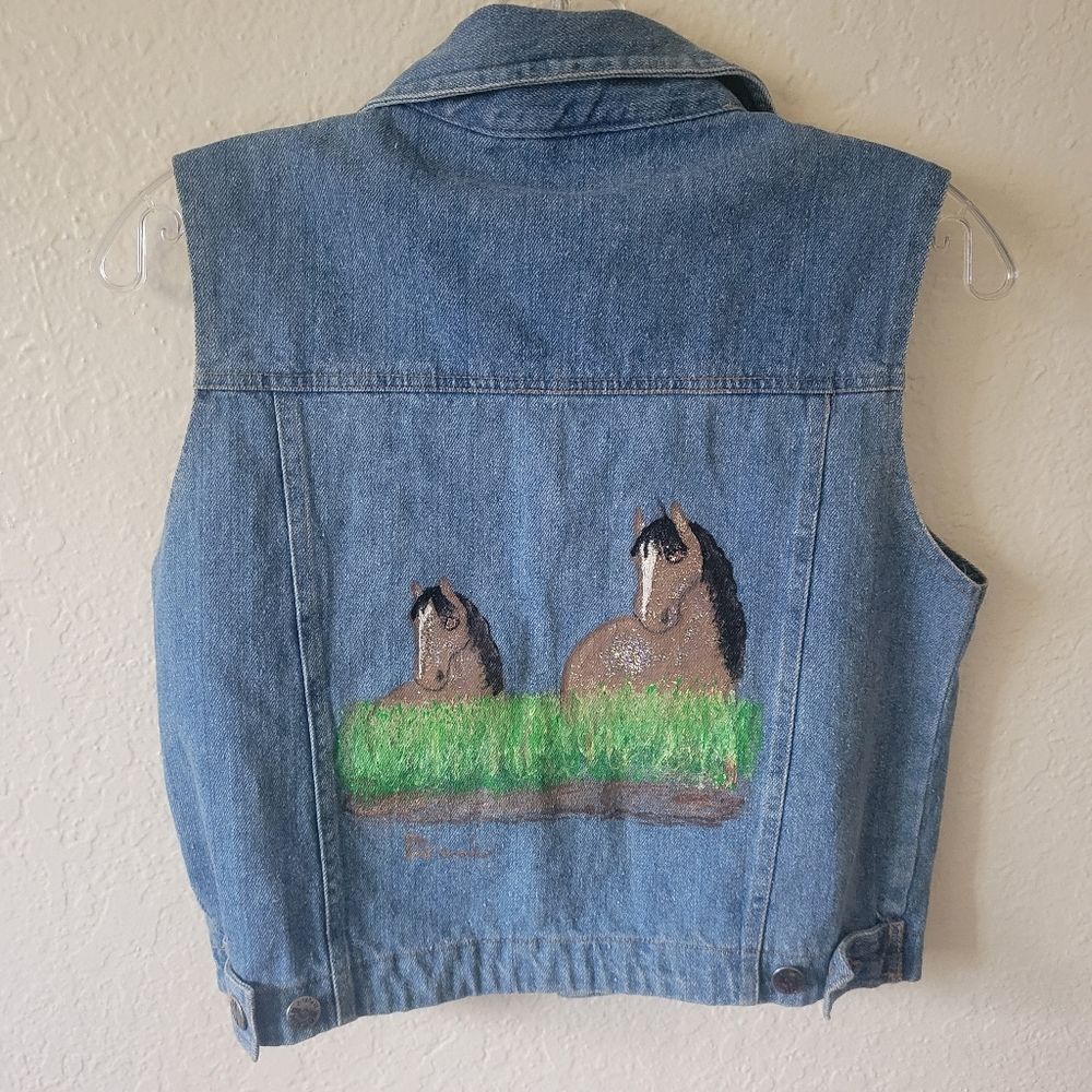 Denim Republic | Vintage Painted Horse Denim Vest Western Cowgirl Equestrian L